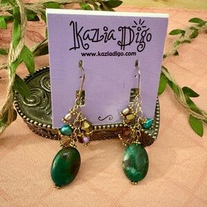 NWT RARE Vintage Kazia Digo 18k Gold Vermeil Pearl Swarovski Drop Agate Earrings